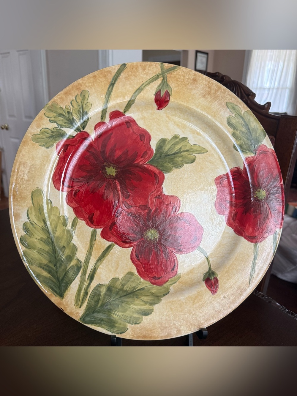 Maxcera Corp Red Poppies Ceramic 14.25" Round Chop Plate (Round Platter)